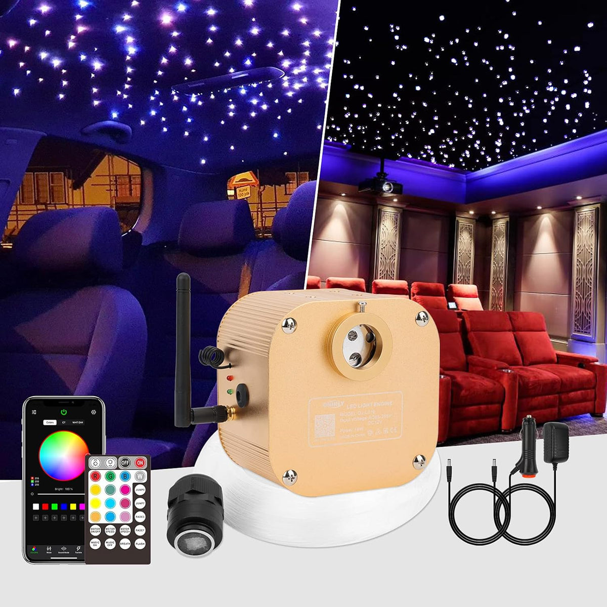 16W 450pcs 13.1ft RGBW Bluetooth LED Fiber Optic Star Ceiling Lights Kit with Adapter F344