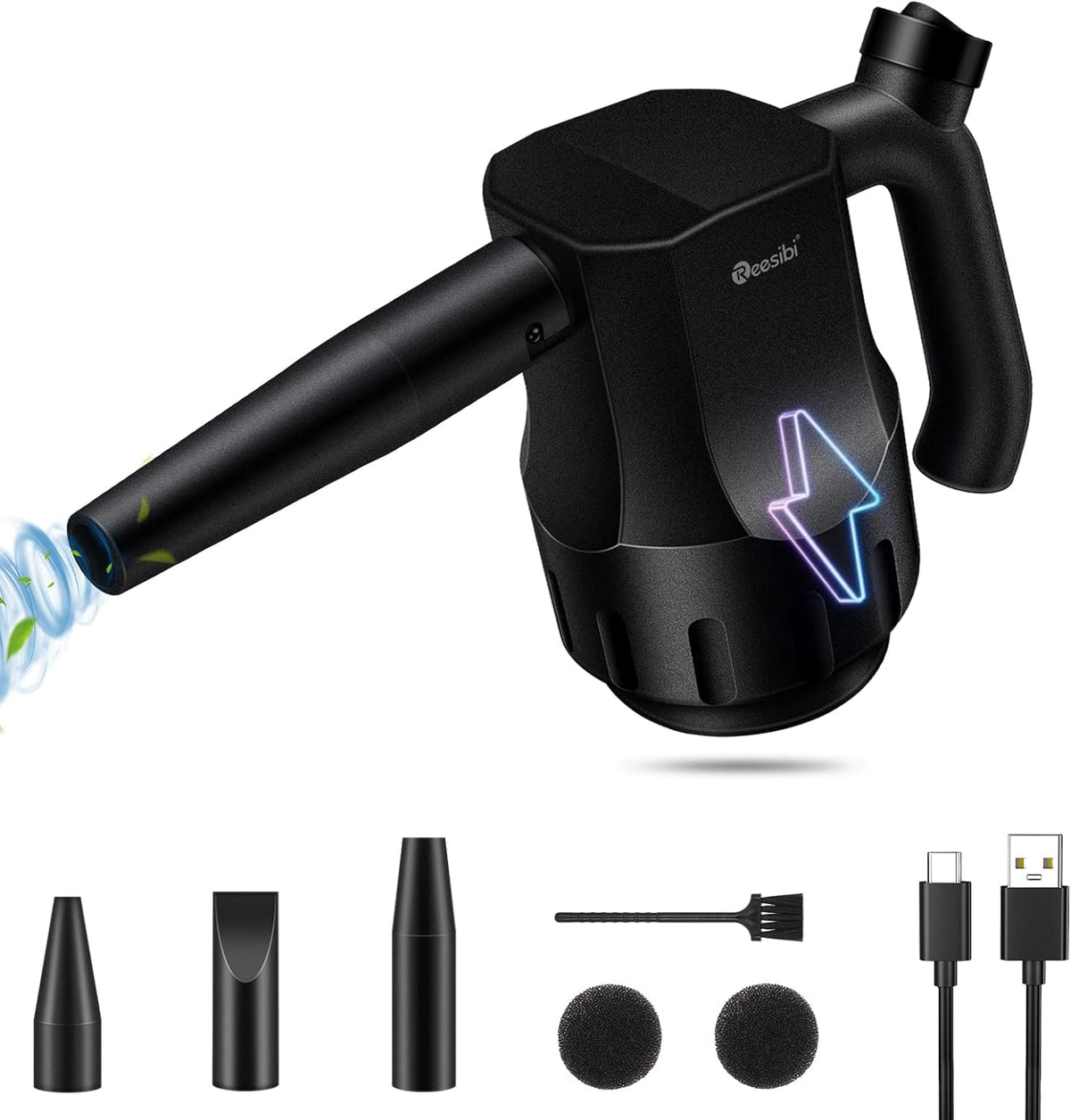 Mini Compressed Air Duster, 8000mAh Rechargeable Cordless Air Duster, 30000 RPM Electric Dust Blower with 3 Nozzle S6415
