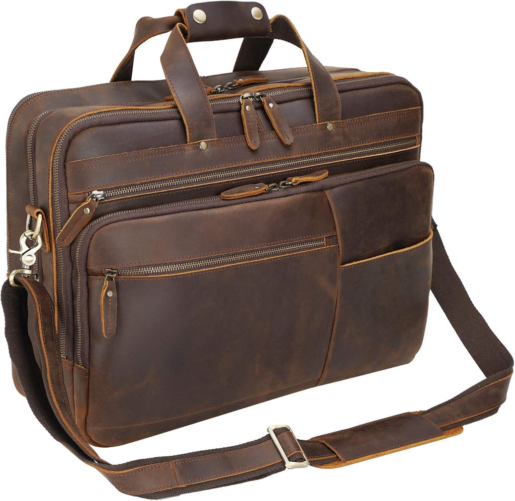 Full Grain Leather Briefcase Messenger Bag Fits 17.3 Laptop B624404