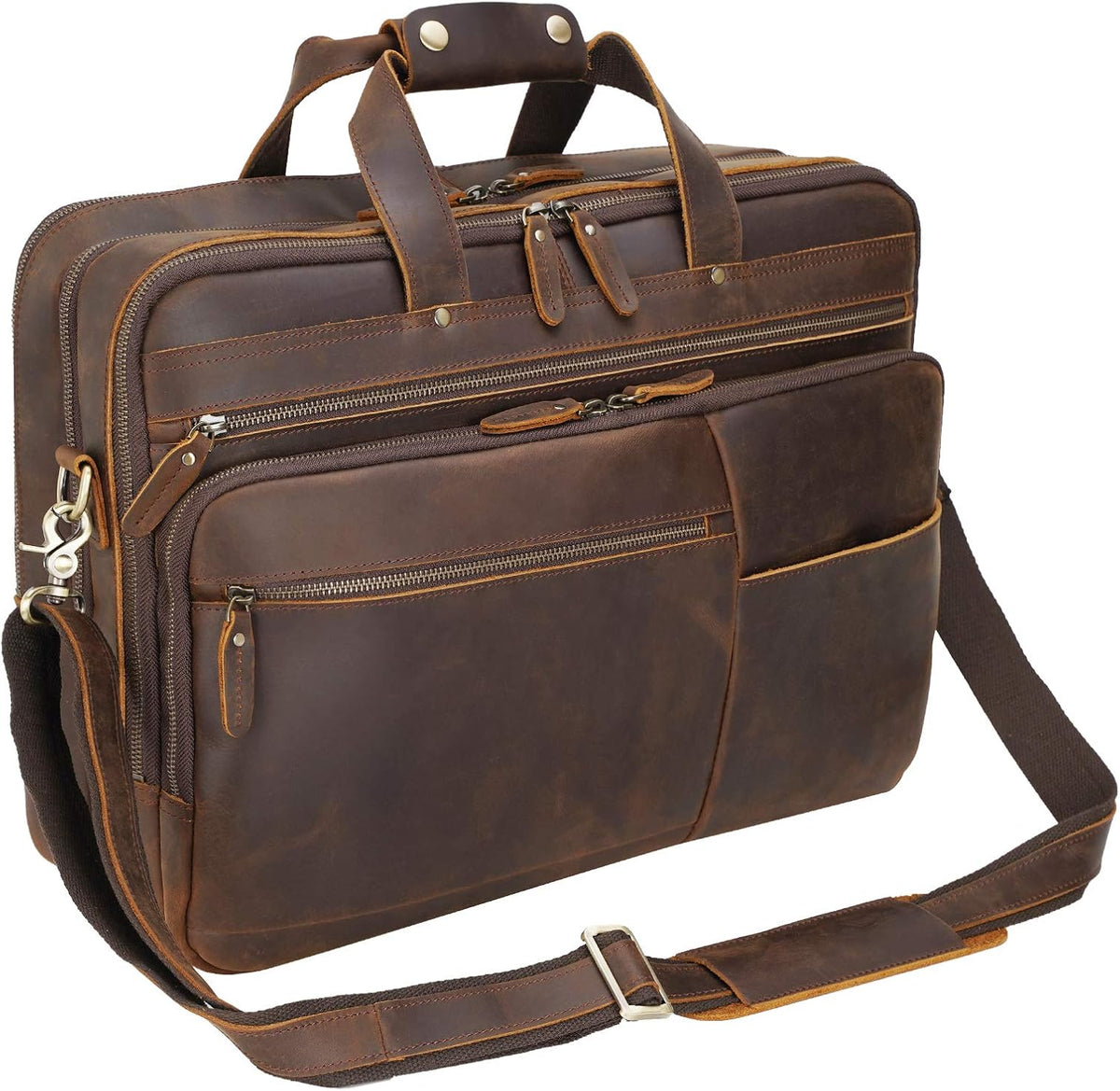 Full Grain Leather Briefcase Messenger Bag Fits 17.3 Laptop B624404