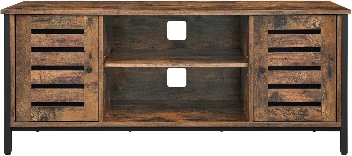 Rustic Brown TV Stand with Storage Shelves and Louvered Doors S288968