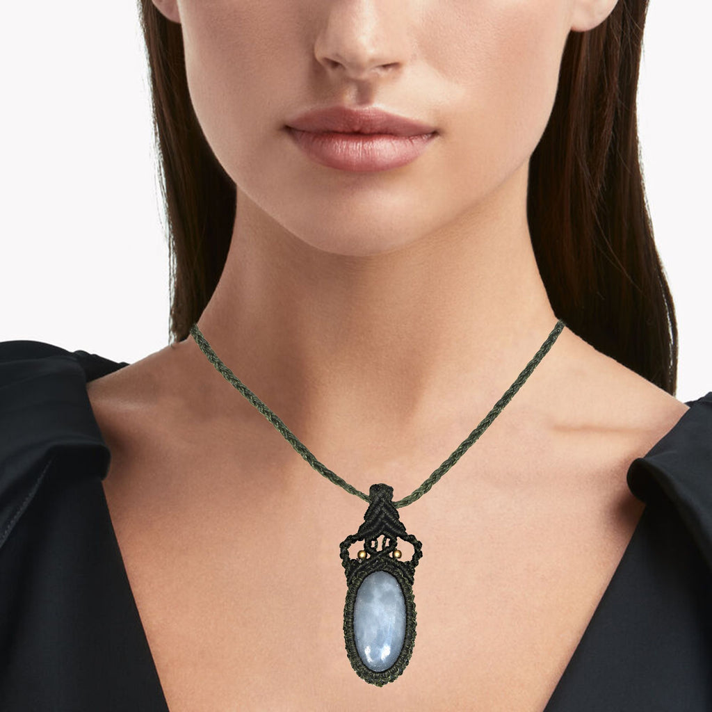 Blue Opal Macrame Gemstone Handmade Necklace 20-36'' S82606