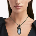 Blue Opal Macrame Gemstone Handmade Necklace 20-36'' S82606