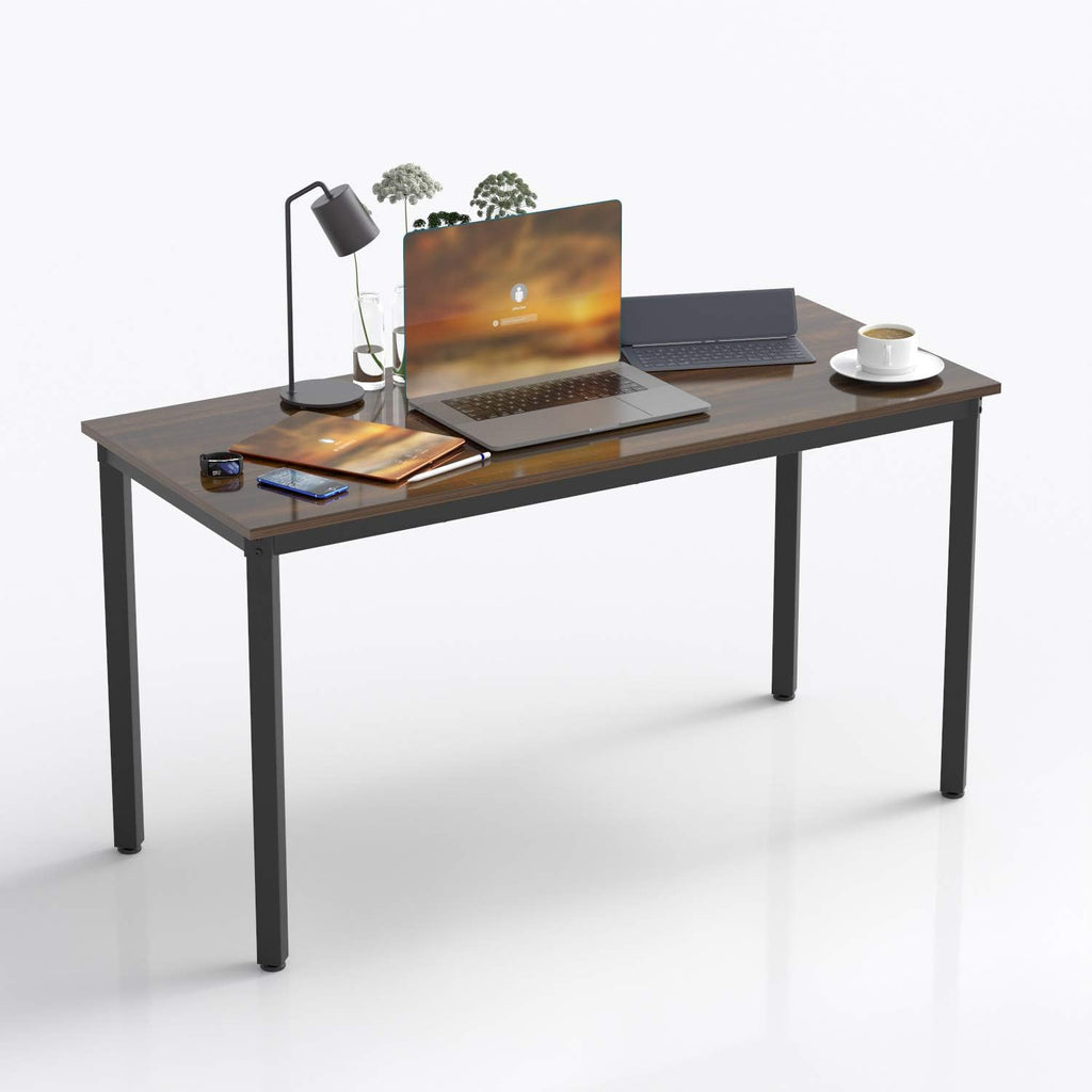 Reversible L Shaped Desk Corner Computer Desk with Webcam Wood Metal Teak Black P10921
