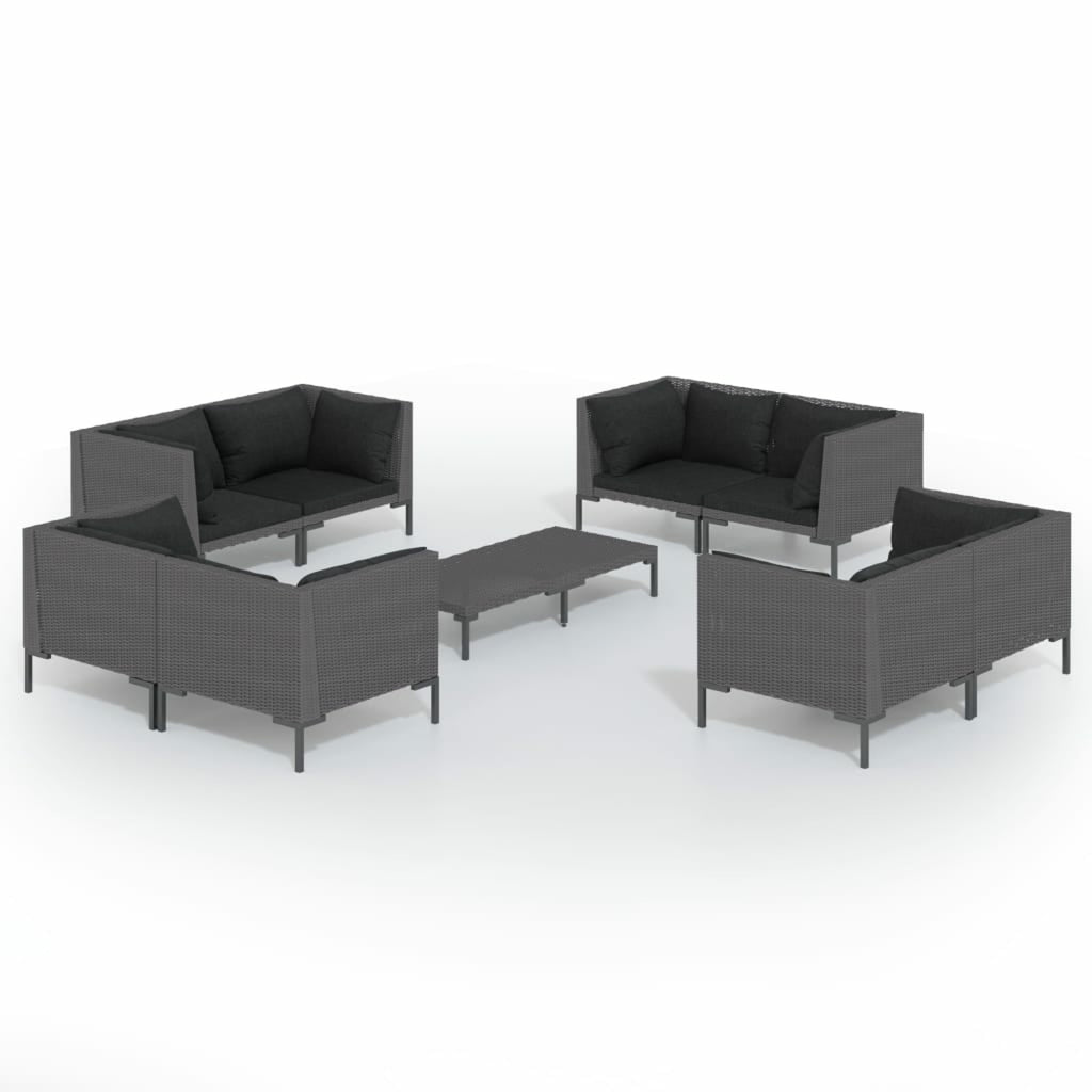 9 Piece Dark Gray Outdoor Sectional Sofa Set with Cushions Steel Frame O667