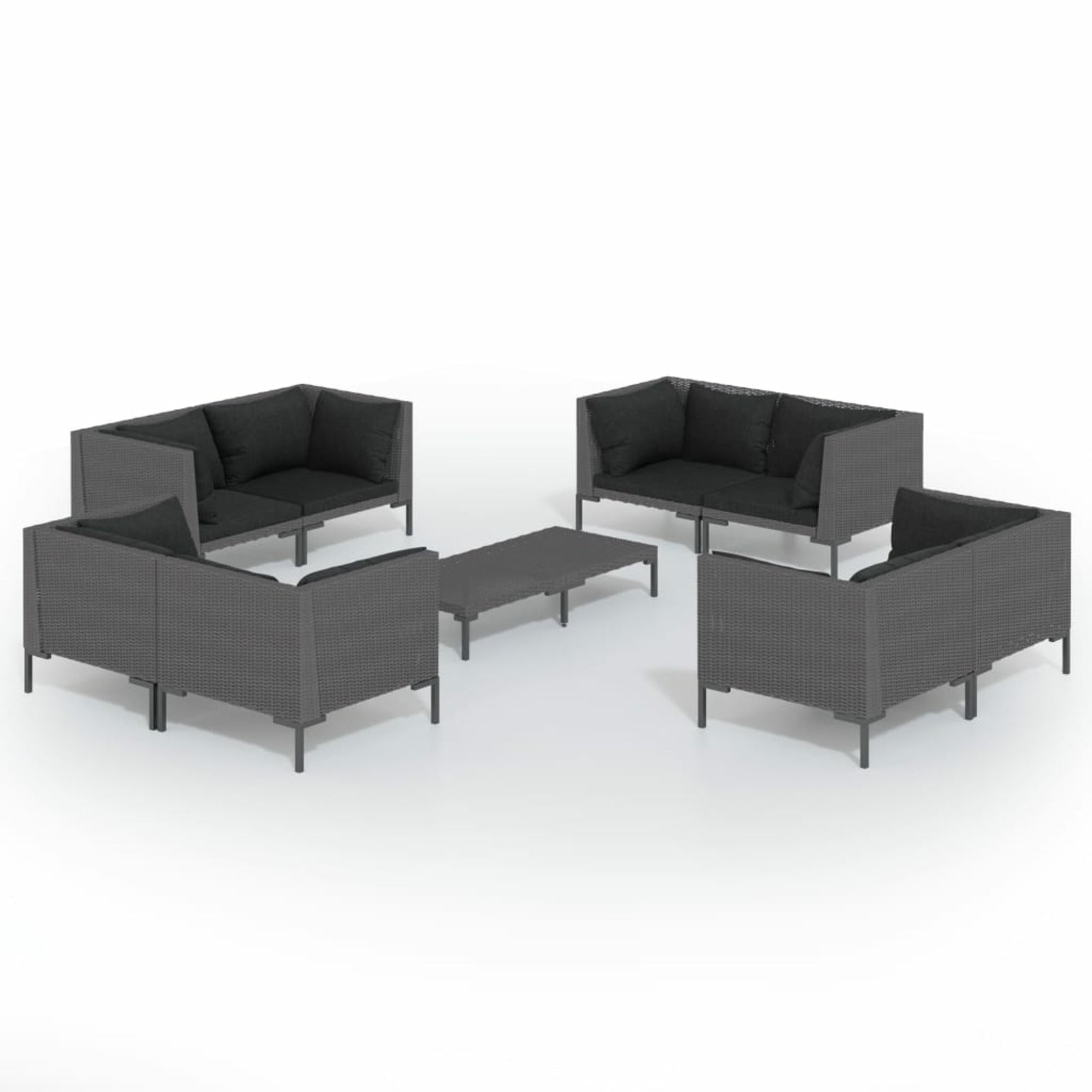9 Piece Dark Gray Outdoor Sectional Sofa Set with Cushions Steel Frame O667