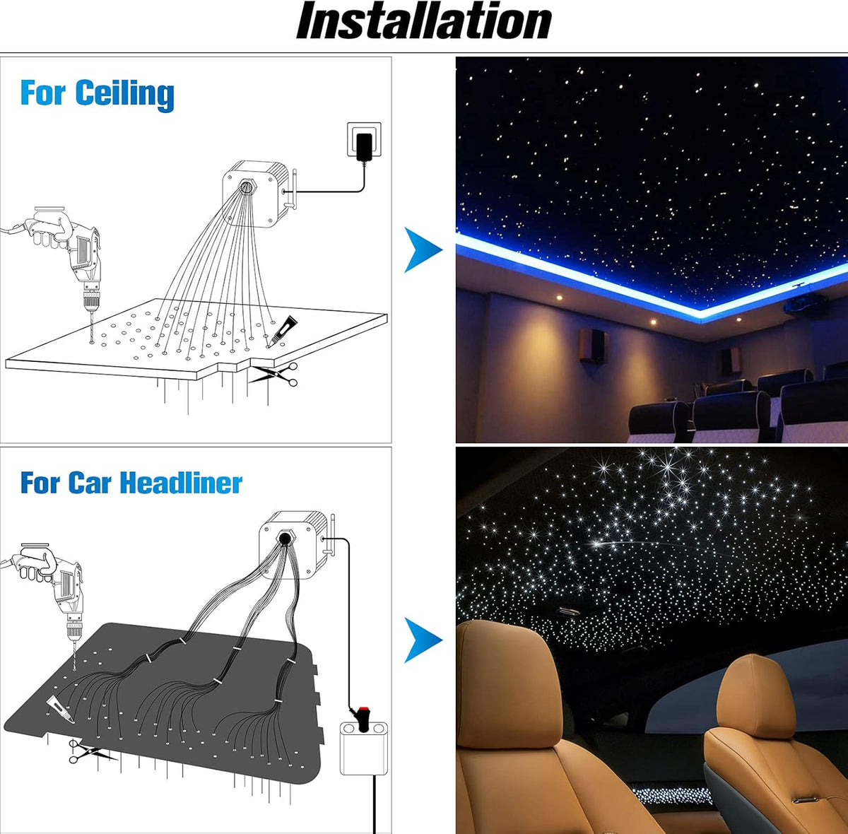 16W 450pcs 13.1ft RGBW Bluetooth LED Fiber Optic Star Ceiling Lights Kit with Adapter F344