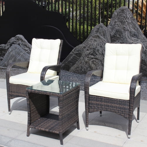 Beige Cushion Wicker Rattan 3 Piece Sectional Sofa W74654
