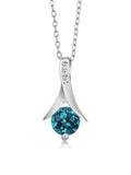 1.16 Ct Round London Blue Topaz White Topaz 925 Sterling Silver Pendant with Chain T3751