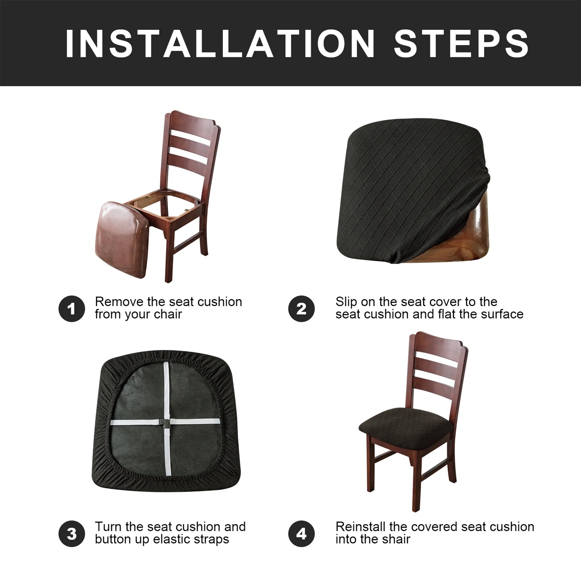 Dark Grey Jacquard Removable Dining Chair Cover Set of 4 A307