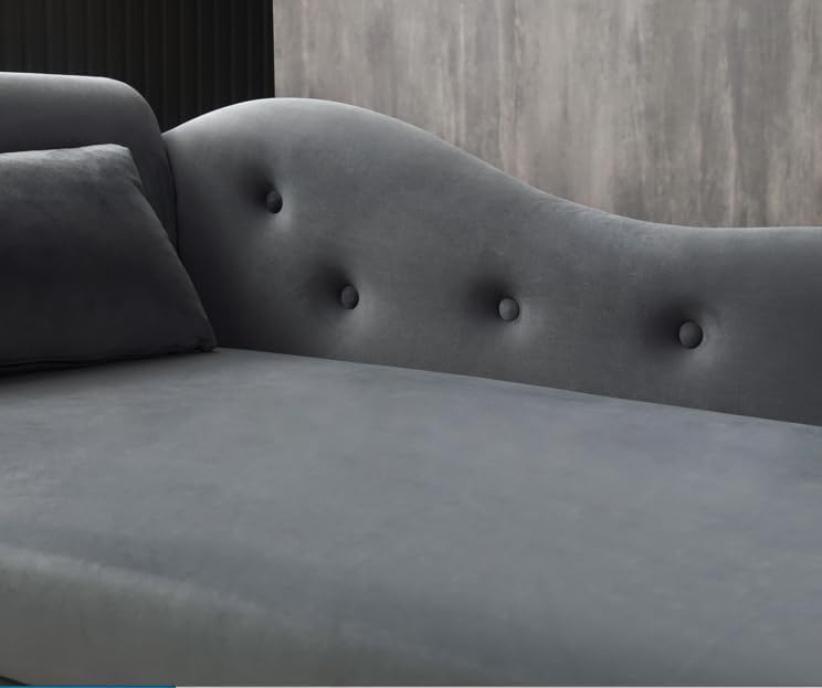 Blue Upholstered Chaise Lounge Chair with Pillow Solid Wood V455