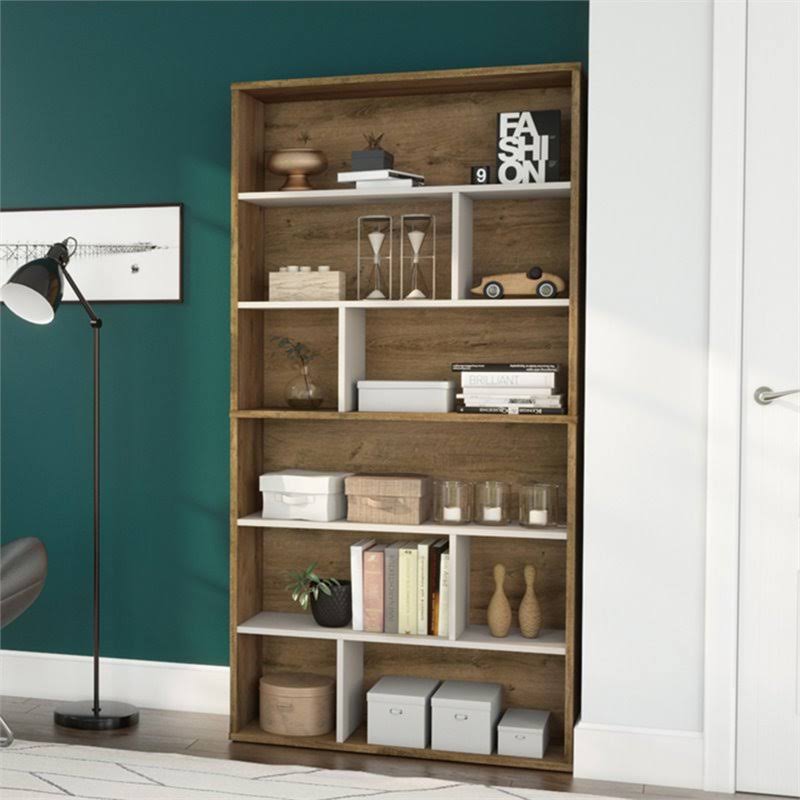 2-Piece Asymmetrical Shelving Unit Set in Rustic Brown u0026 Sandstone U219