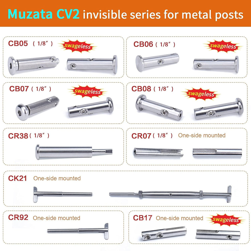 10Pack 1/8 Invisible Cable Railing Kit T316 Stainless Steel J13011