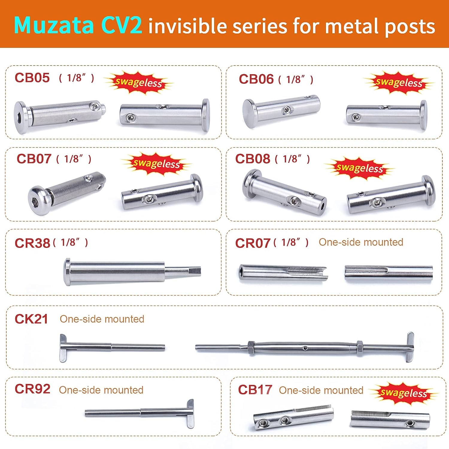 10Pack 1/8 Invisible Cable Railing Kit T316 Stainless Steel J13011