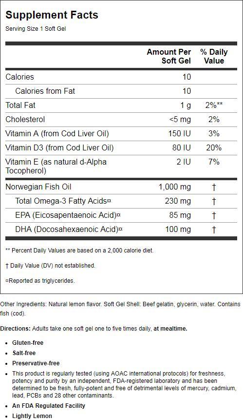 Cod Liver Oil Gems, 300 Softgels E2640