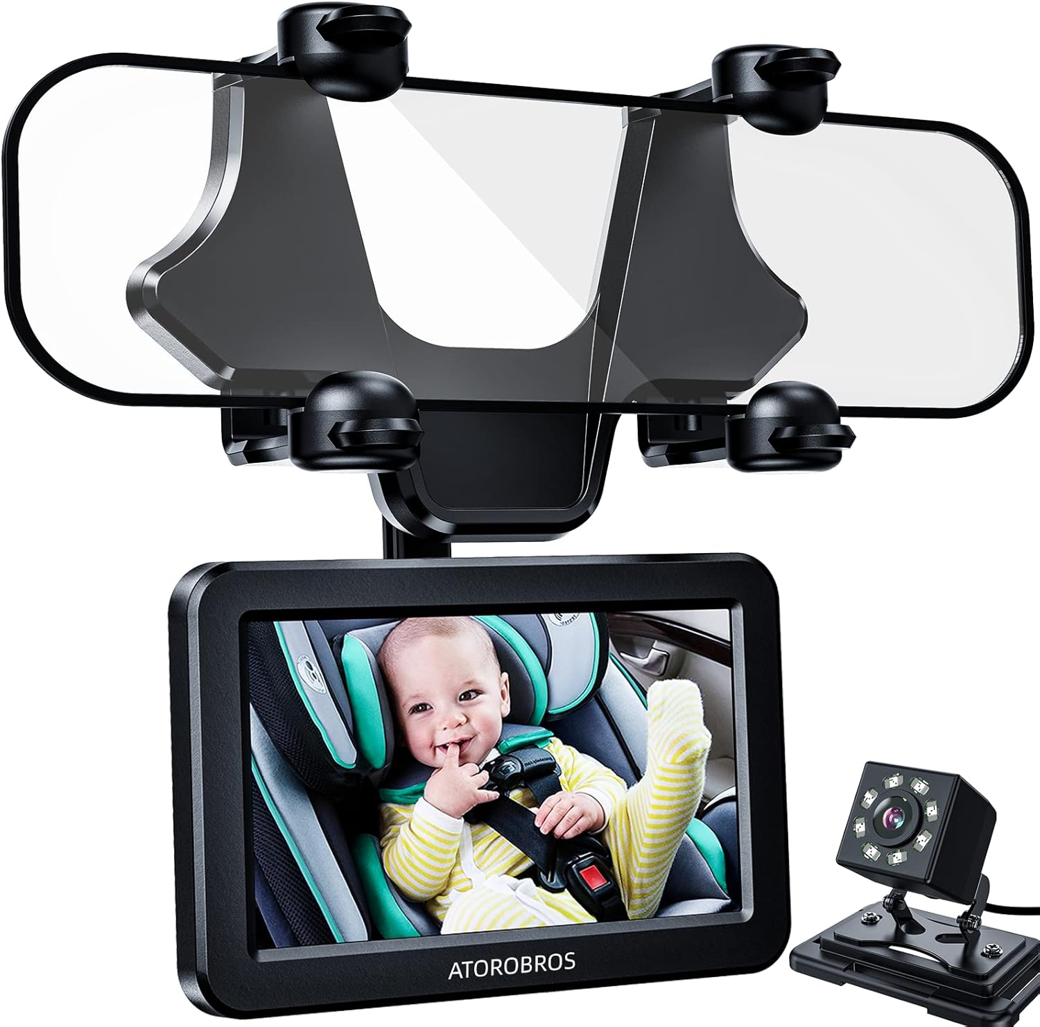 Baby Car Camera with 4.3'' HD Display, 1080P Night Vision, 360° Rearview Mirror Display Bracket R775105