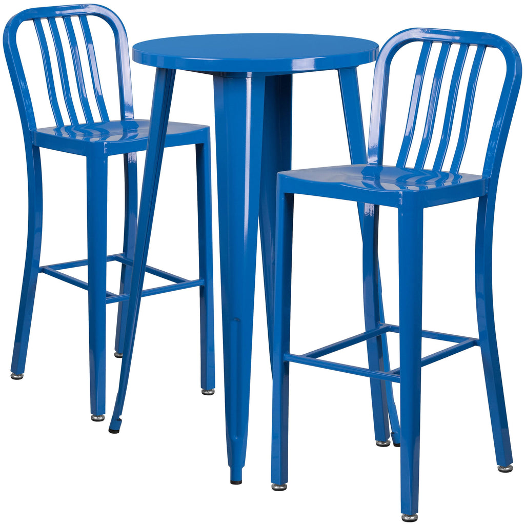 Orange Round Metal Bar Table Set with 2 Stools D7833