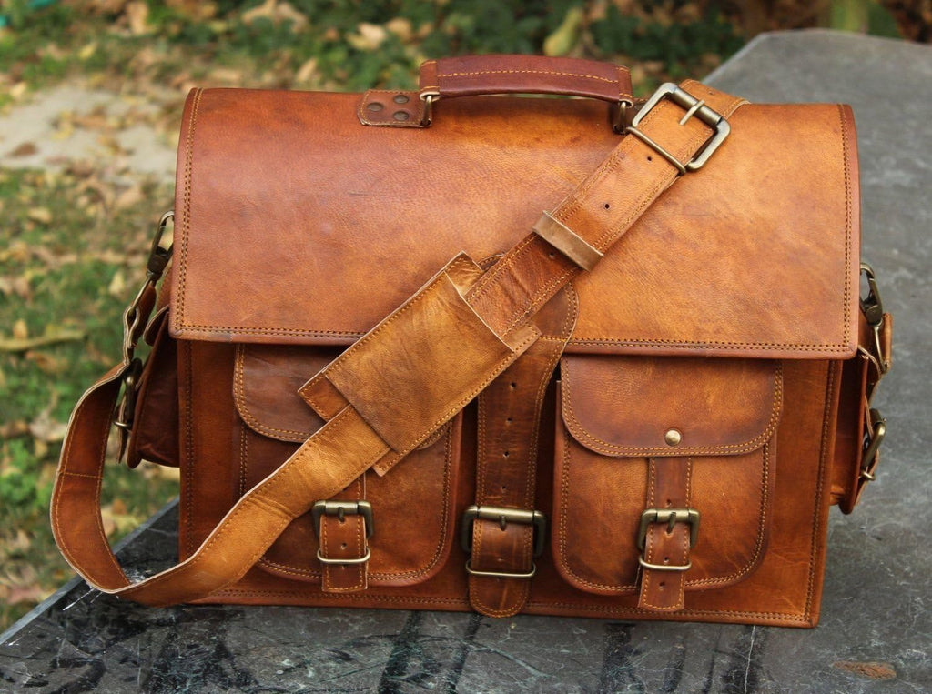 Vintage Leather Laptop Messenger Bag N9466