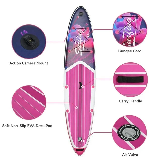 Pink Inflatable Stand up Paddleboard with Kayak Seat Repair Kit Pump Z2344