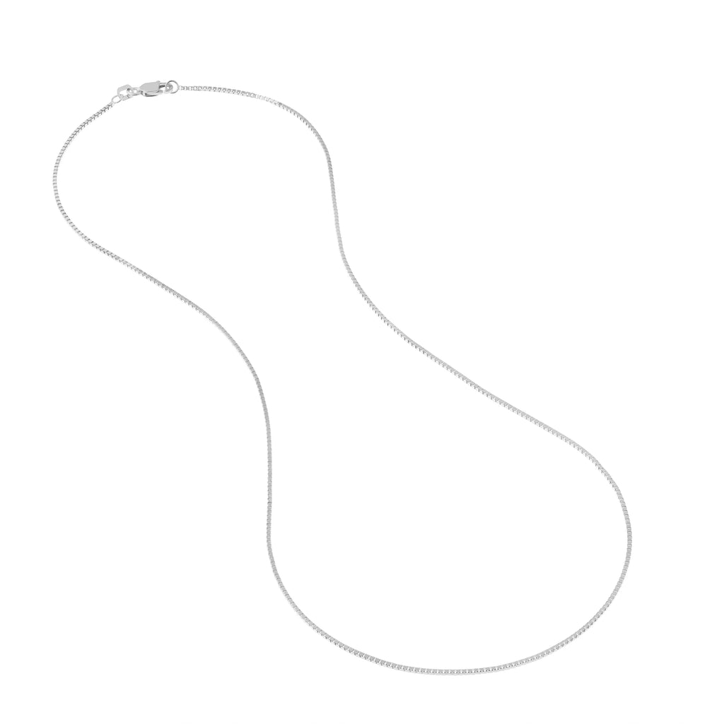18K White Gold Box Chain Necklace with Lobster Lock C620