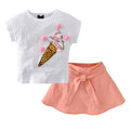 2Pcs Kids Print T Shirt Short Sleeve Tops Mini Skirts Outfits A608197