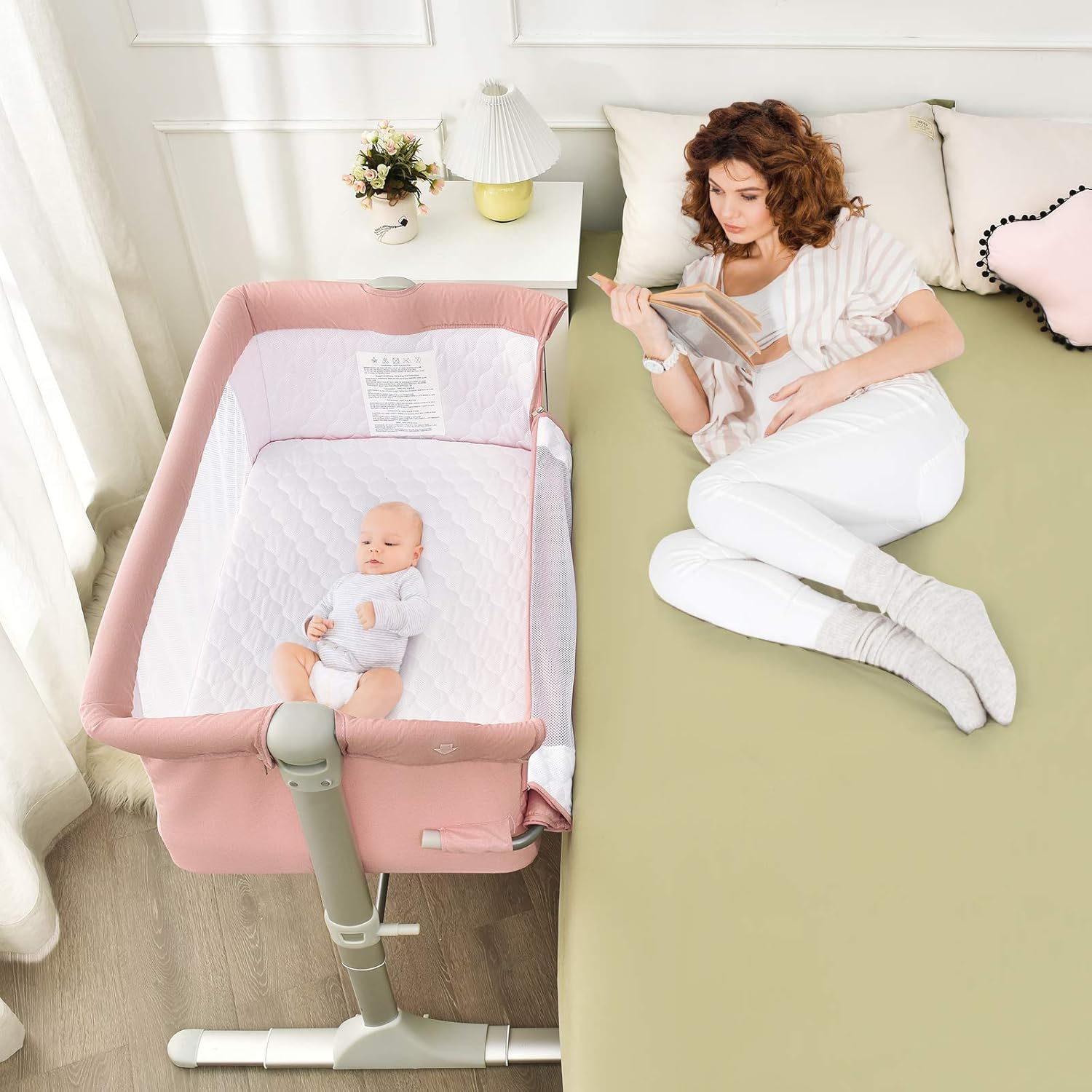 Portable Baby Bassinet with Carrying Bag, Breathable Mesh, Pink A369906