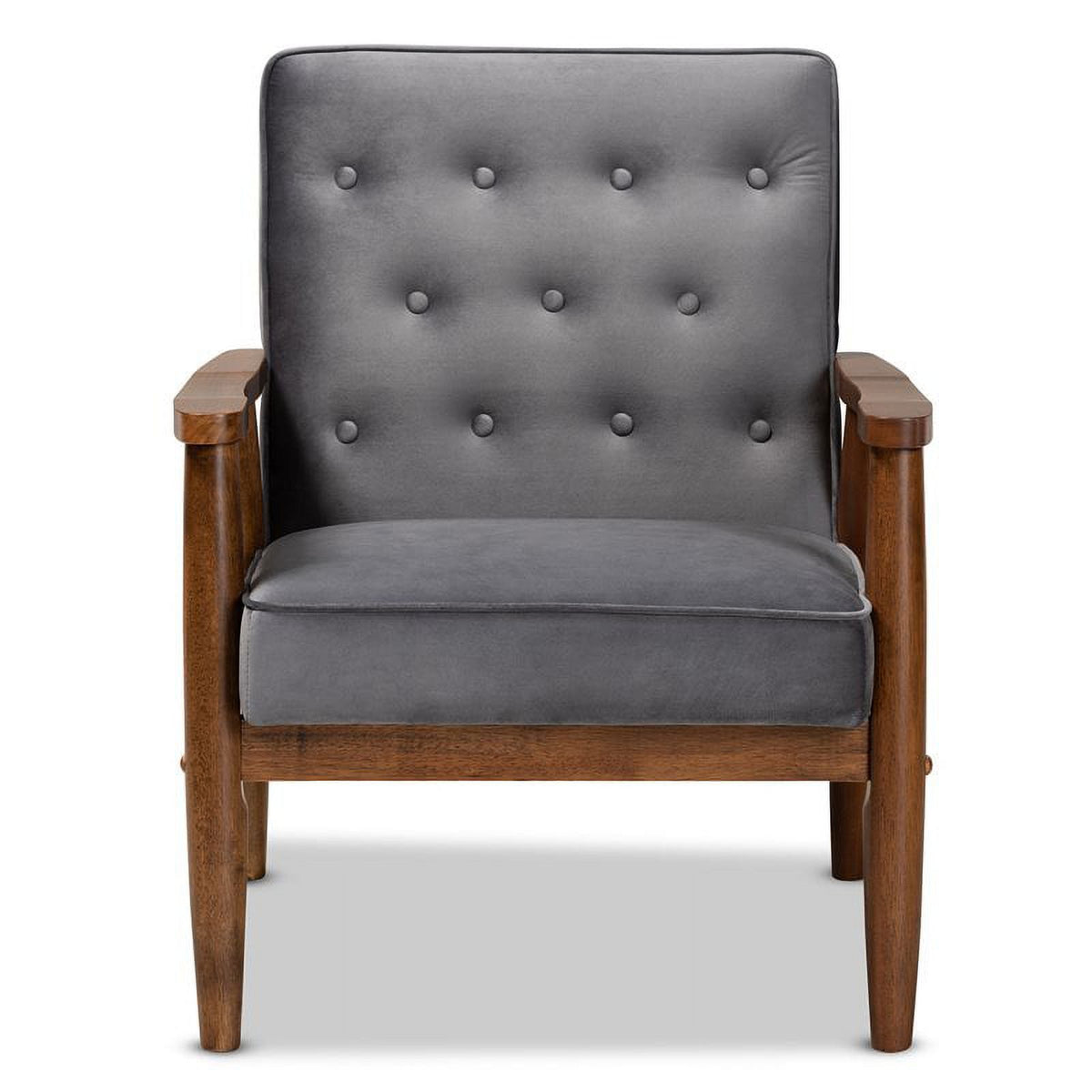 Grey Velvet Upholstered Wood Lounge Chair I7649