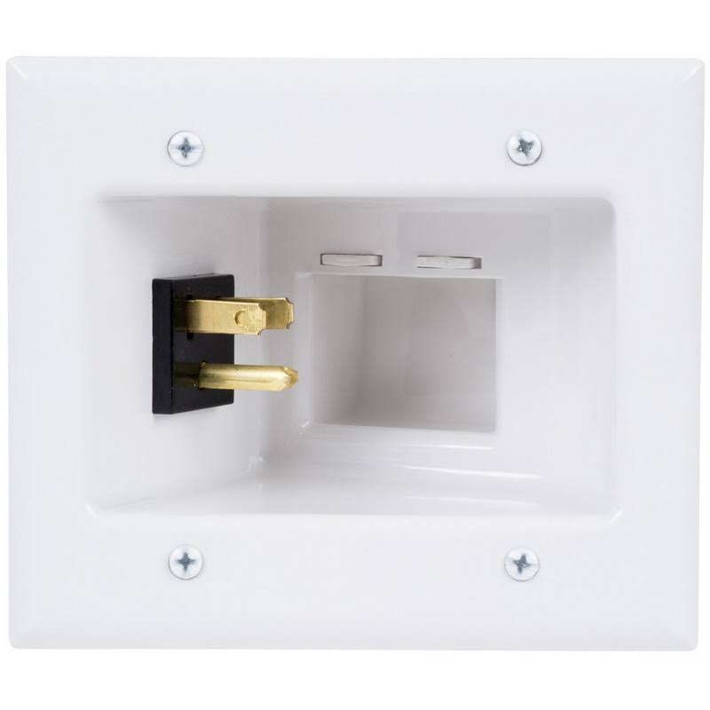 Recessed Pro-Power Kit with Duplex Surge Suppressor and Straight Blade Inlet Mounting Plate - White F582727