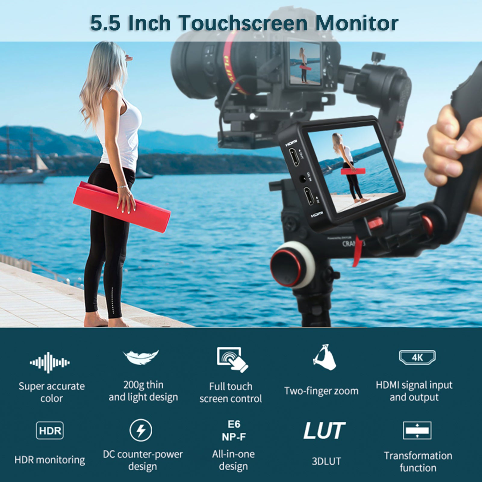 5.5 Inch 4K Touchscreen Field Monitor with Sunshade B451