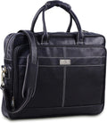 Black Leather Laptop Bag with Padded Laptop Case S459
