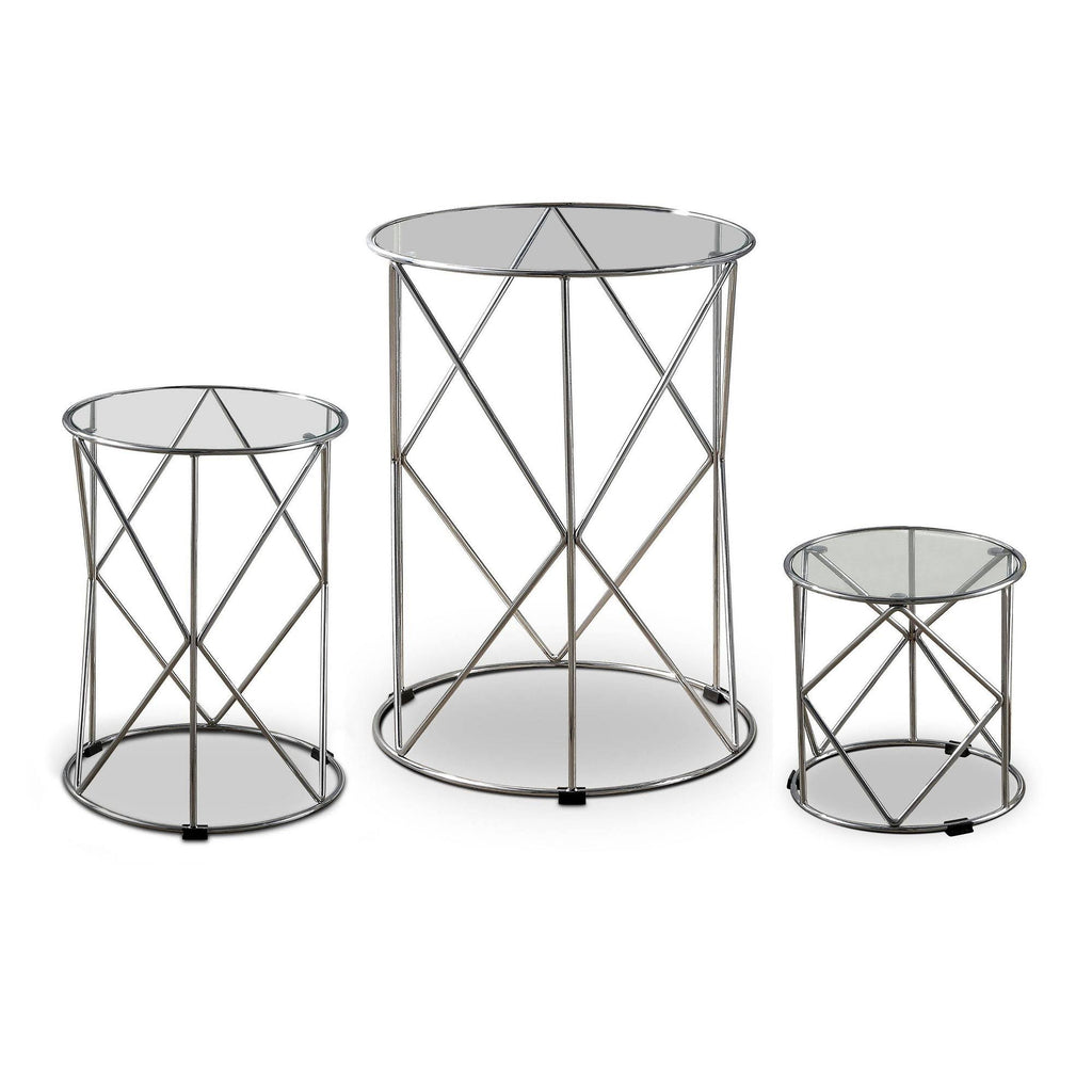 3PC Glass Top Nesting Table Chrome M712