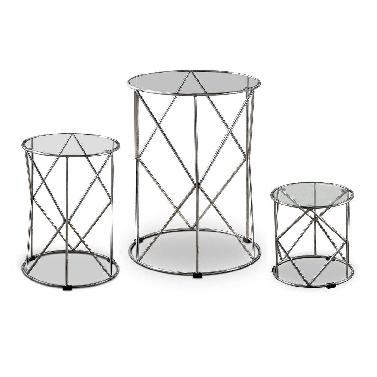 3PC Glass Top Nesting Table Chrome M712