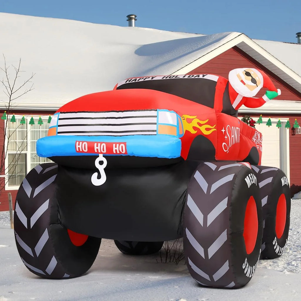 7.8 FT Christmas Inflatables Santa Claus on Truck Outdoor Decorations LED Lights Q440931
