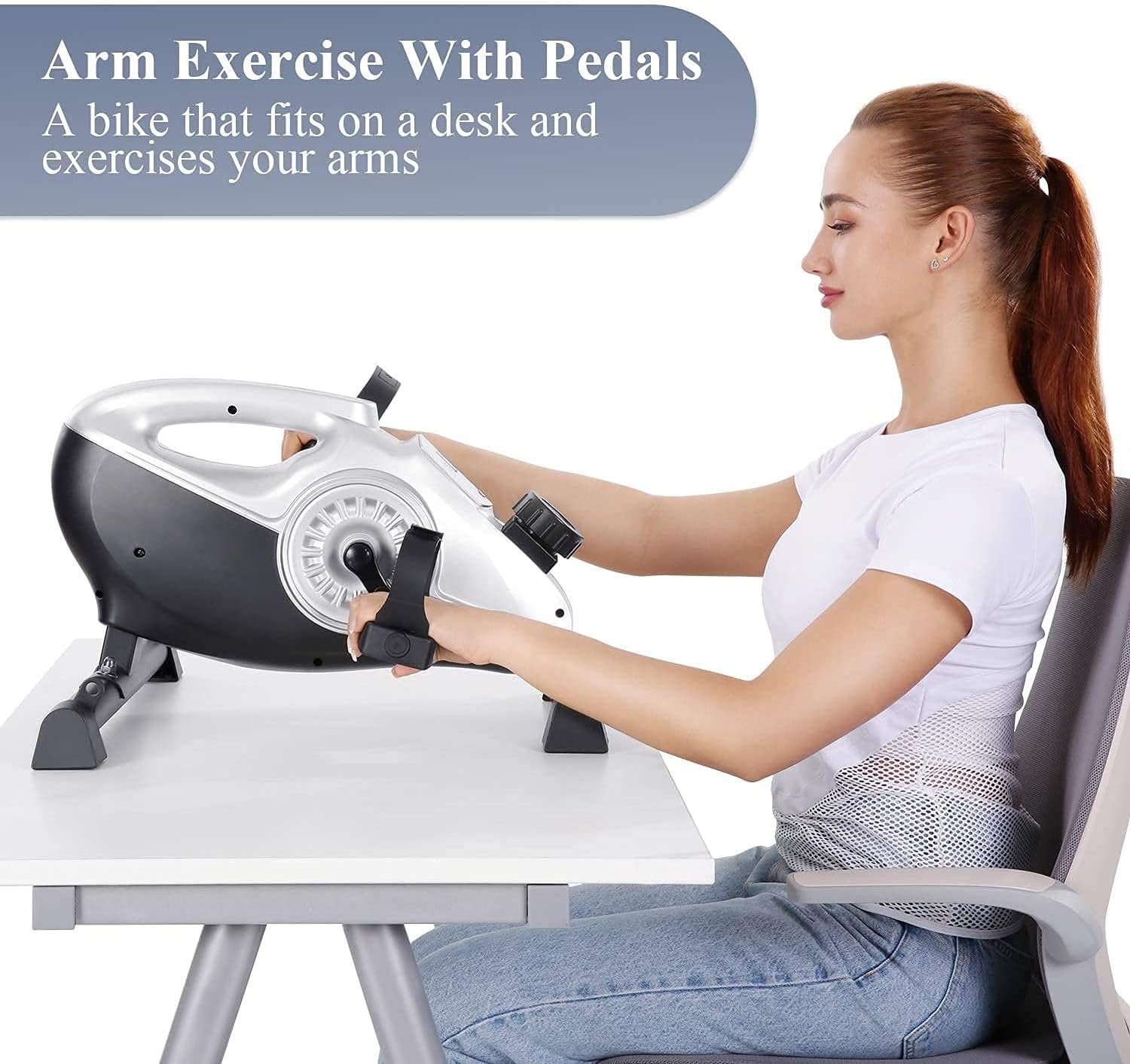 Magnetic Exercise Bike Pedal Exerciser with LCD Monitor and Resistance Bands P412
