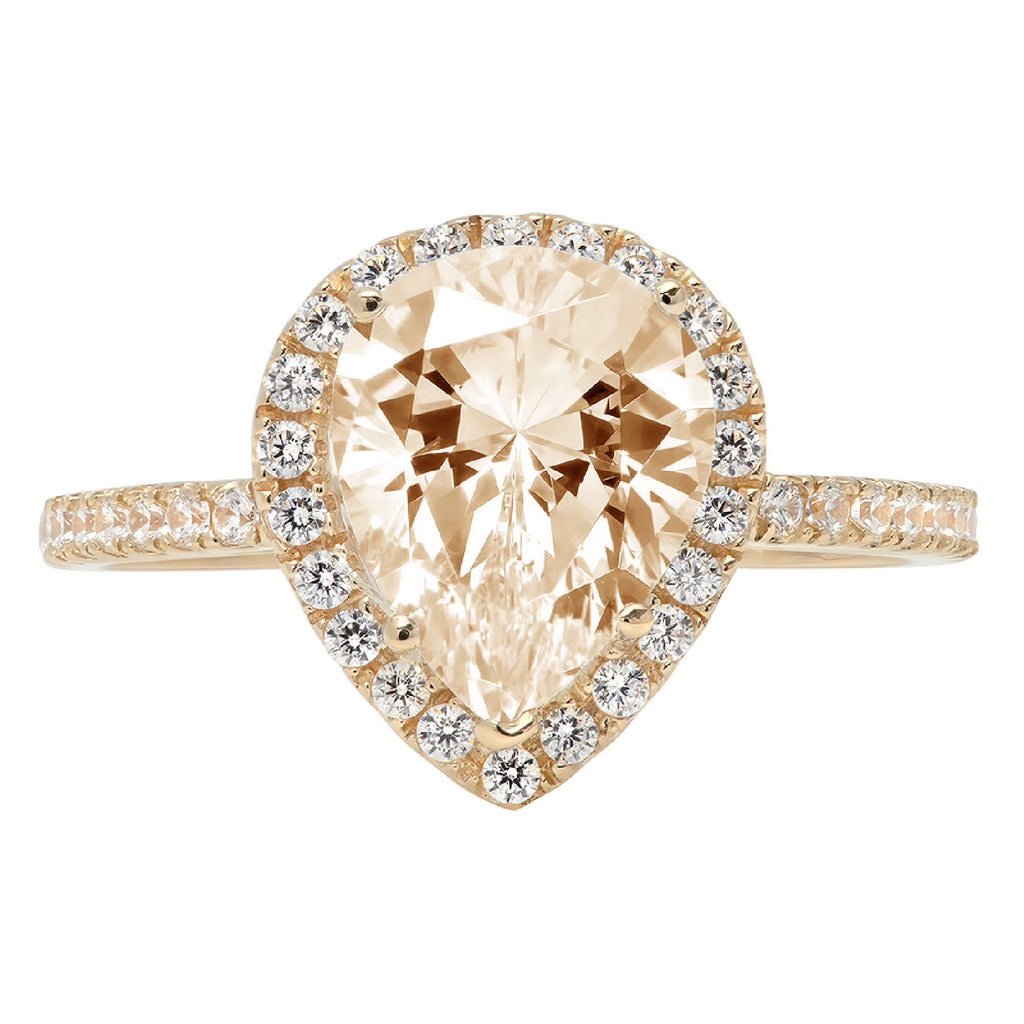 2.38ct Pear Cut Yellow Lab Created Moissanite 14k Yellow Gold Halo Ring Size 7.75 B331