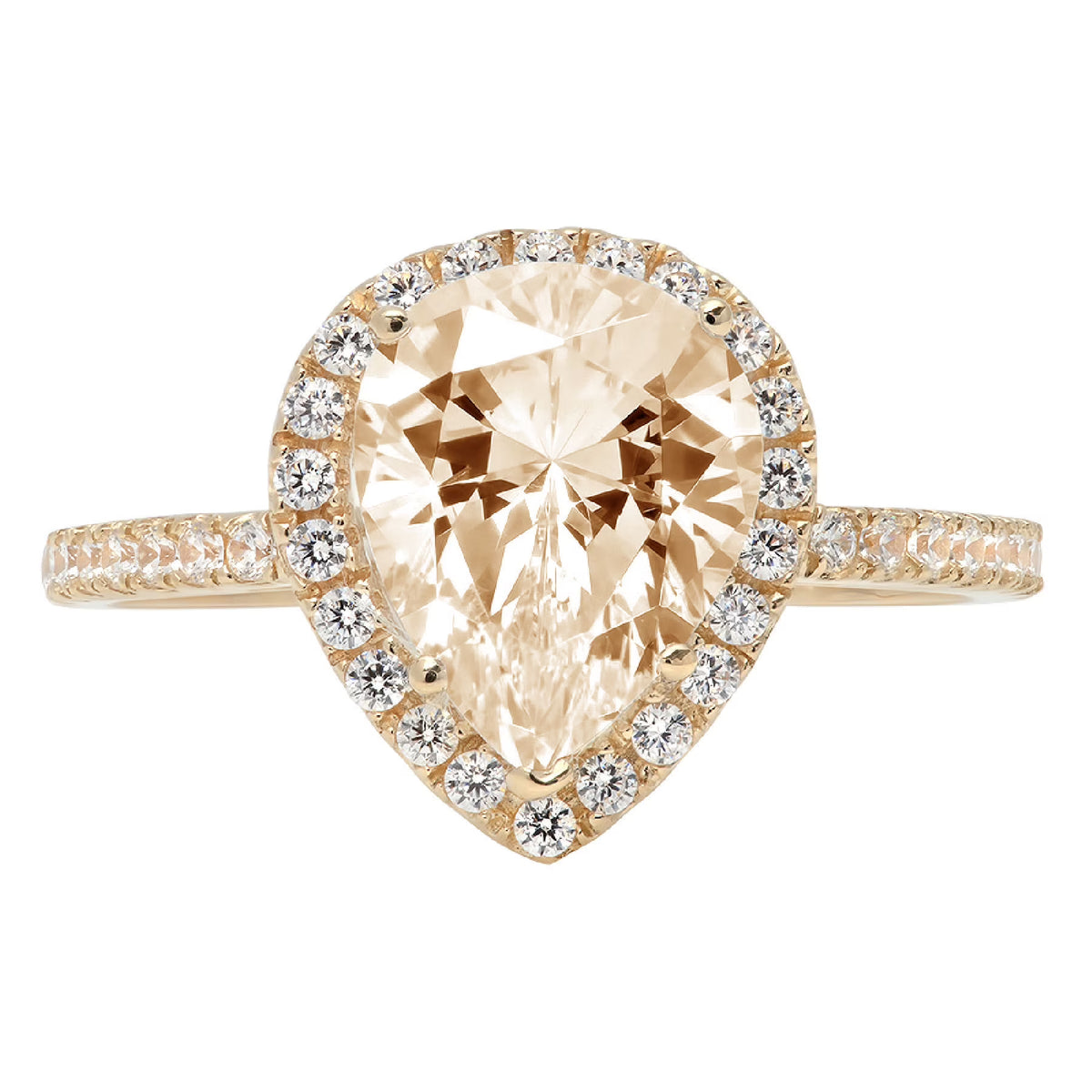 2.38ct Pear Cut Yellow Lab Created Moissanite 14k Yellow Gold Halo Ring Size 7.75 B331