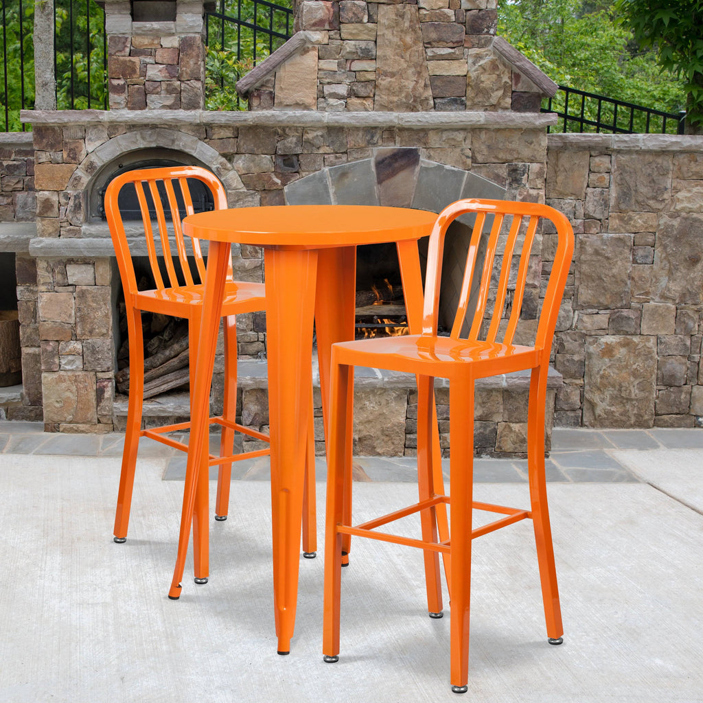 Orange Round Metal Bar Table Set with 2 Stools D7833