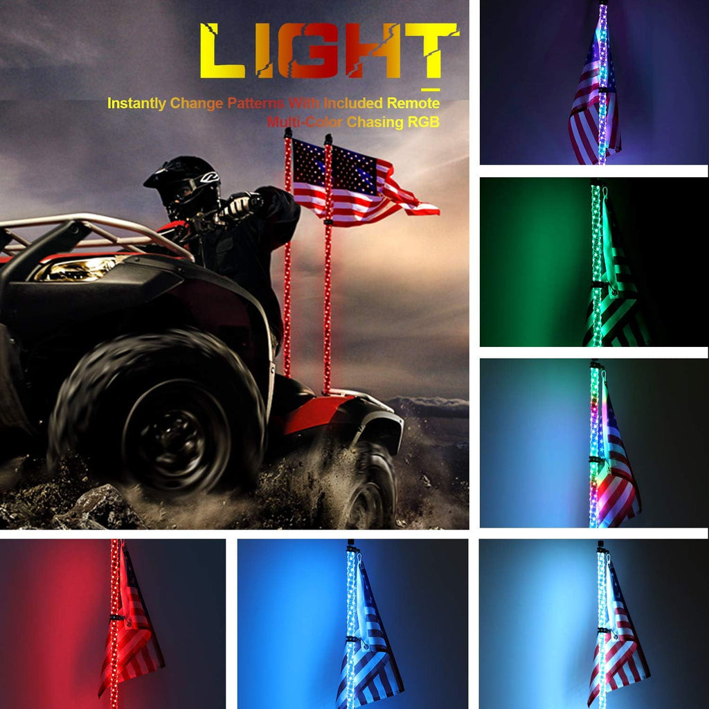 2PCS 5FT LED Whips Light with Remote and app H5206