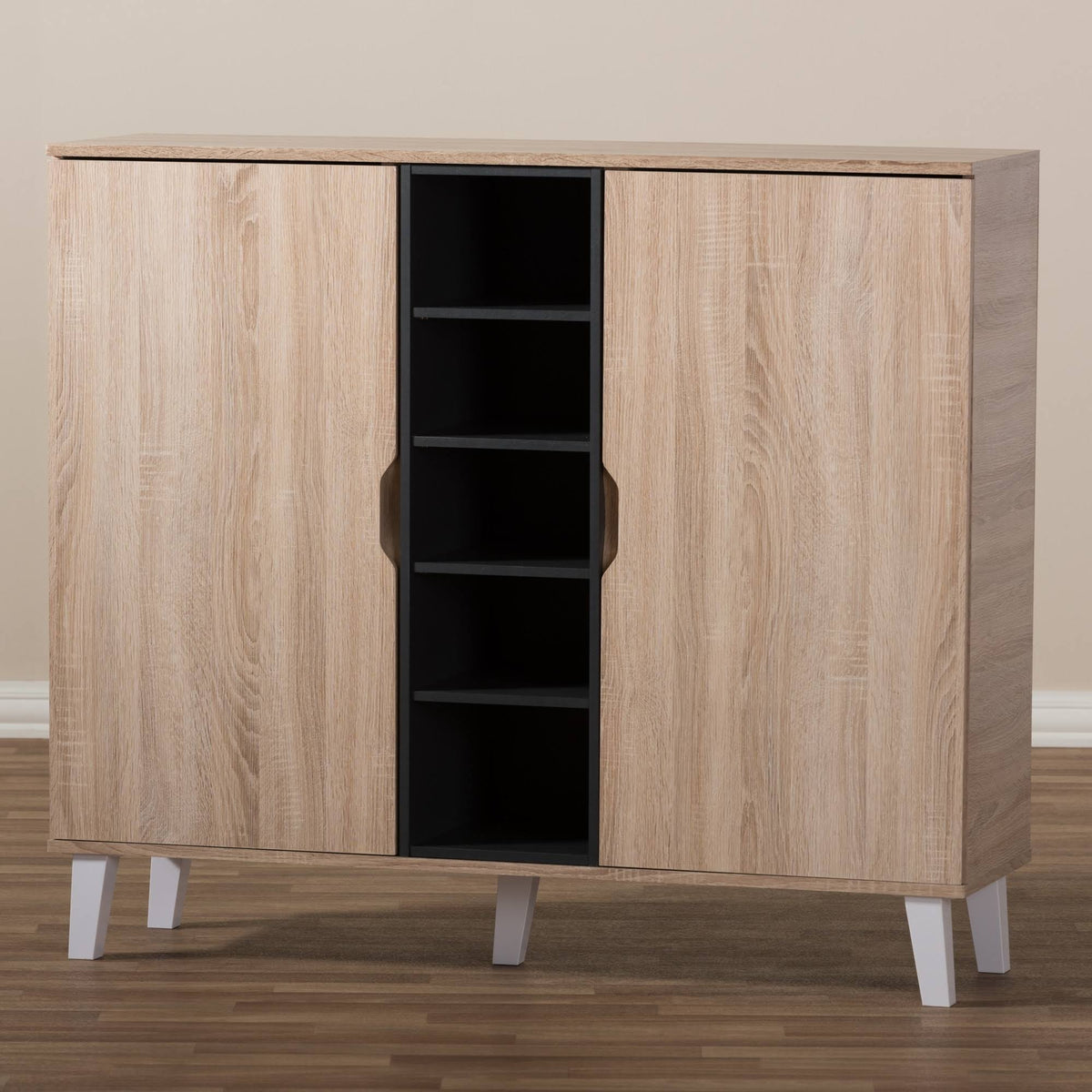 Oak and Grey Wood Storage Cabinet P98044