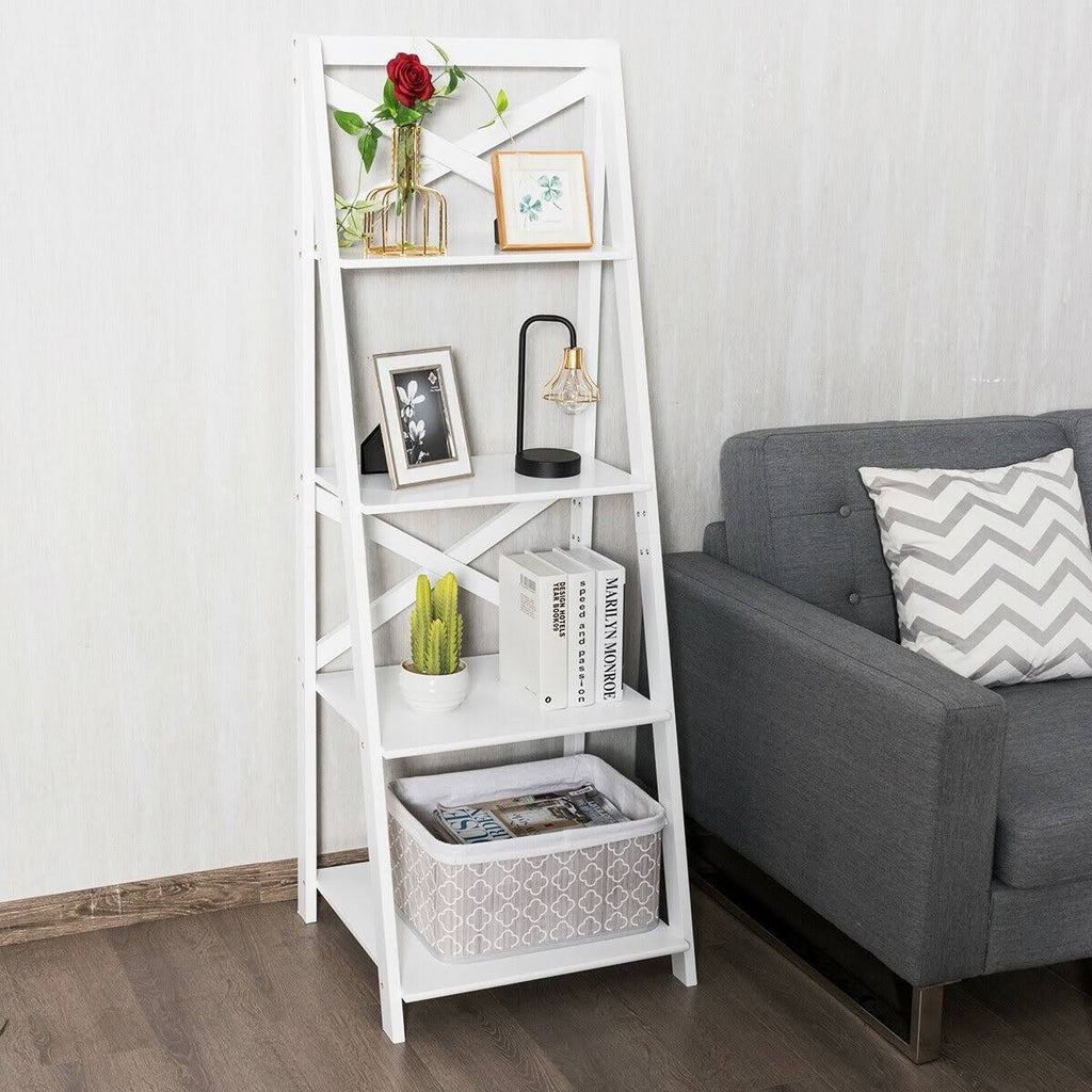 White 4-Tier Wood Display Storage Bookshelf Z975466