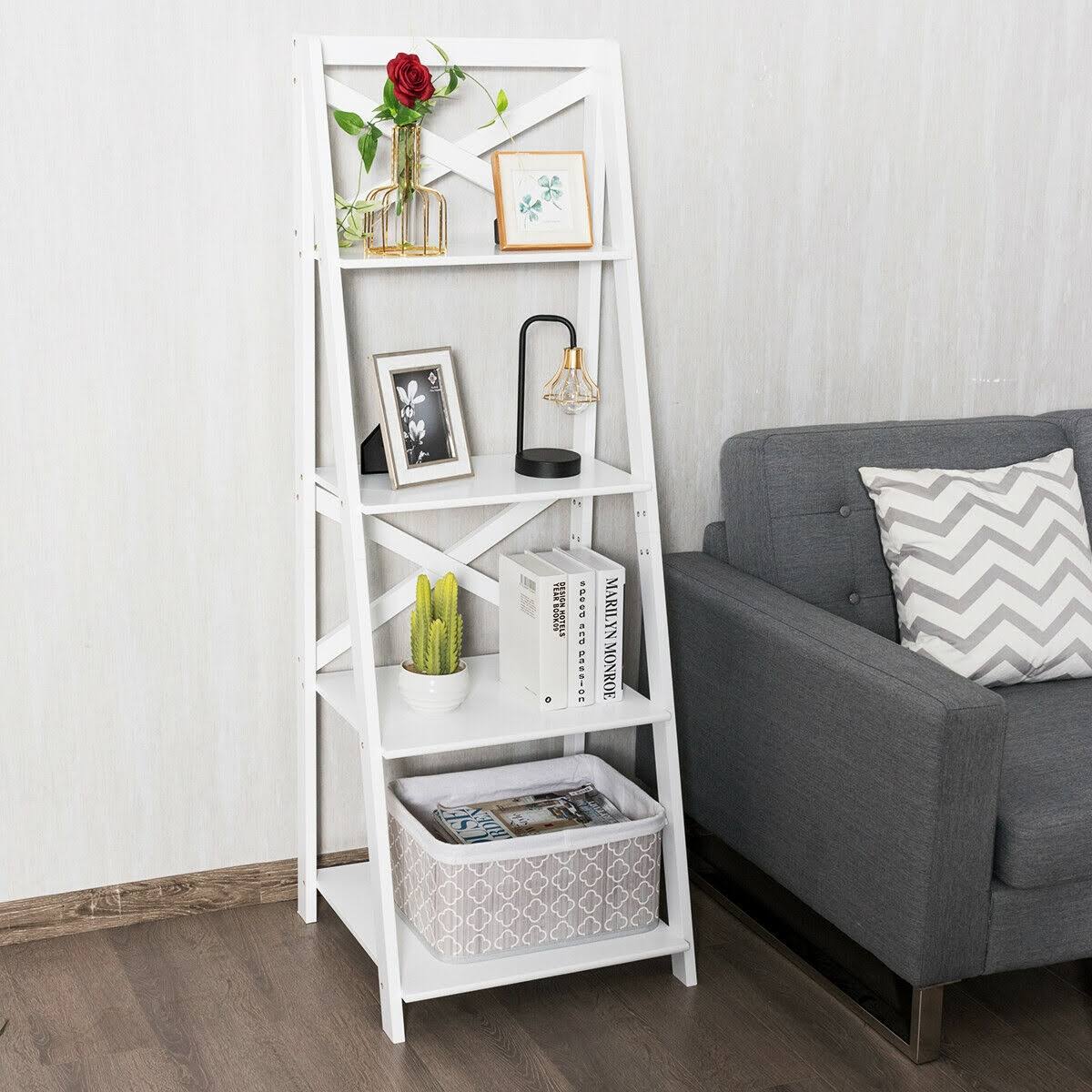 White 4-Tier Wood Display Storage Bookshelf Z975466