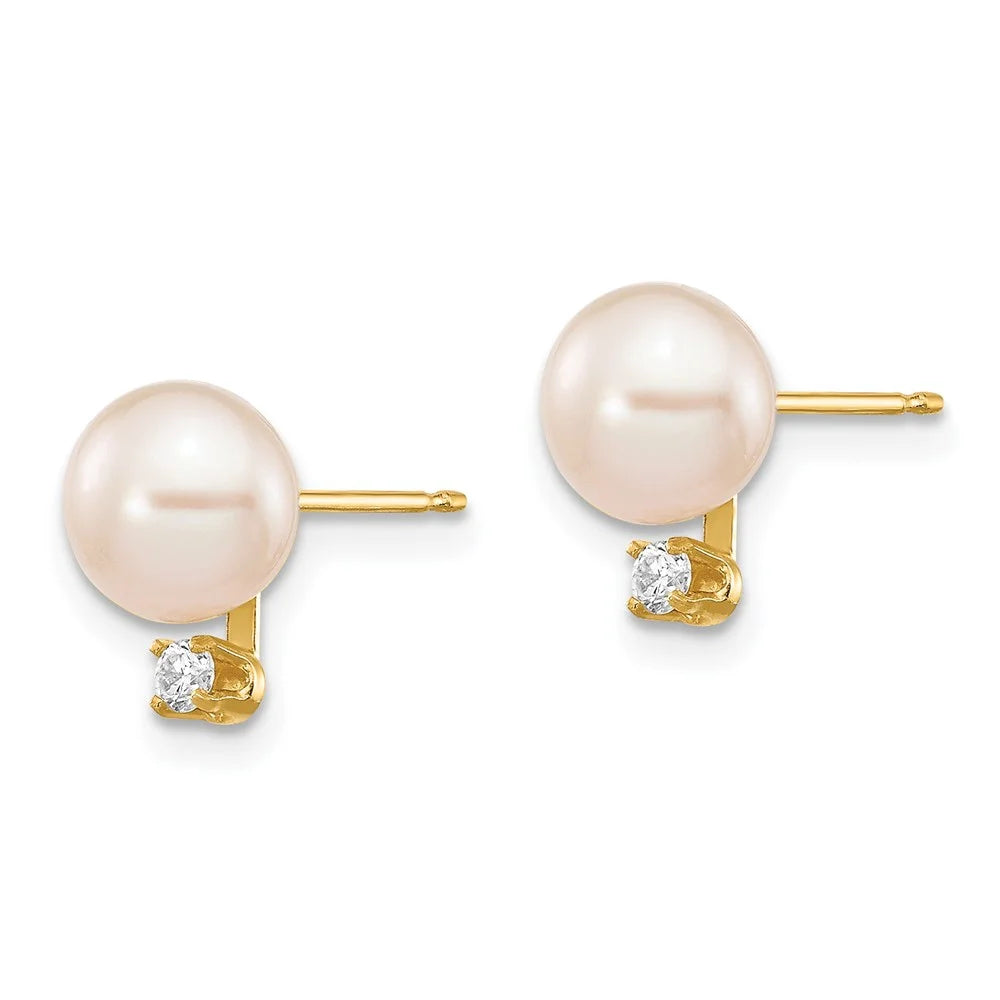 14kt Yellow Gold Freshwater Cultured Pearl Diamond Post Earrings X776