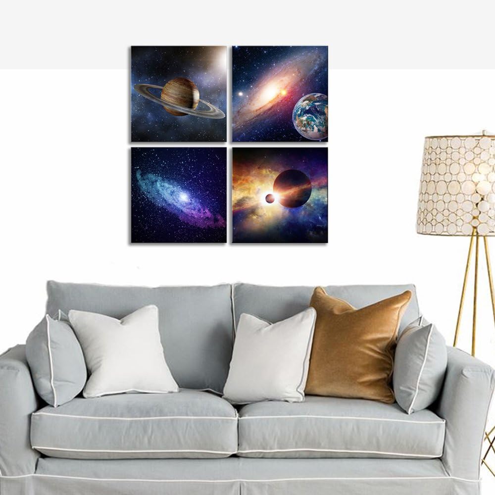 Star Sky Space Canvas Paintings Wall Art 4 Piece Stretched and Framed Giclee Canvas Prints K570951