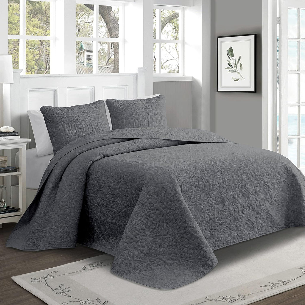 Oversized 3 Piece Reversible Bedspread Coverlet Set, King / Cal King, Taupe M385
