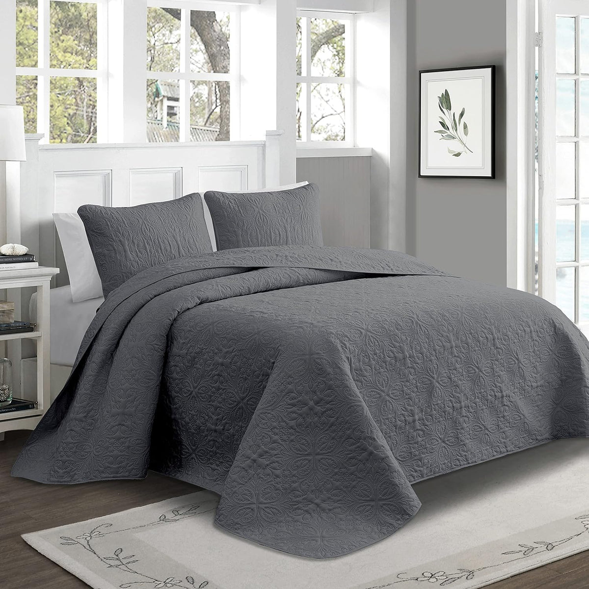 Oversized 3 Piece Reversible Bedspread Coverlet Set, King / Cal King, Taupe M385