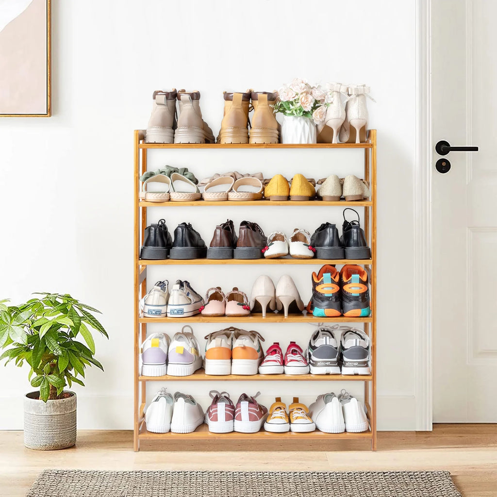 6 Tier Natural Wood Bamboo Shoe Rack W305