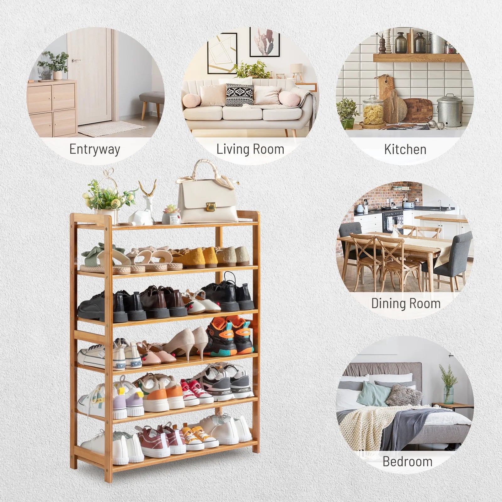 6 Tier Natural Wood Bamboo Shoe Rack W305