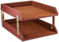 Mocha Leather Double Letter Tray J6277