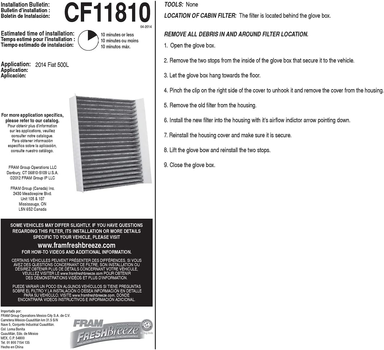 Fresh Breeze Cabin Air Filter with Arm & Hammer Baking Soda, Pack of 2 U79143