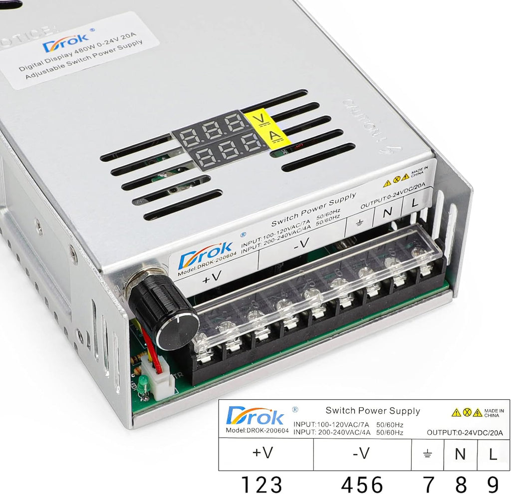 24V 20A 480W Buck Converter Dual Display Variable Adjustable Regulated Switching Voltage Transformer A162